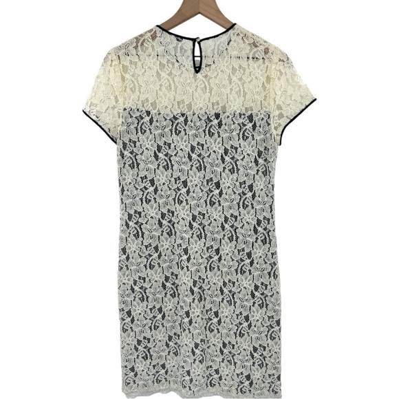 Diane von Furstenberg Barbie Lace Overlay Stretch Dress - Ivory Black - Size 10 - Picture 7 of 13